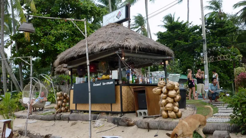 Thatched beachfront coconut stand near Fisherman's Village, Bophut, Koh Samui