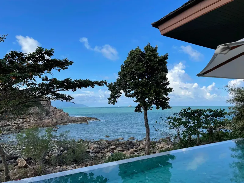 Cape Fahn Hotel private island resort viewed from the water near Choeng Mon, Koh Samui