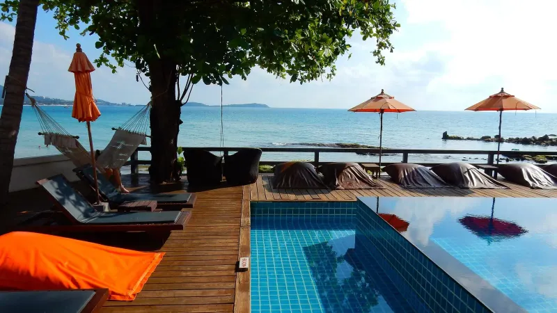 Coastal view of Chaweng Beach Koh Samui with hotels along the shoreline