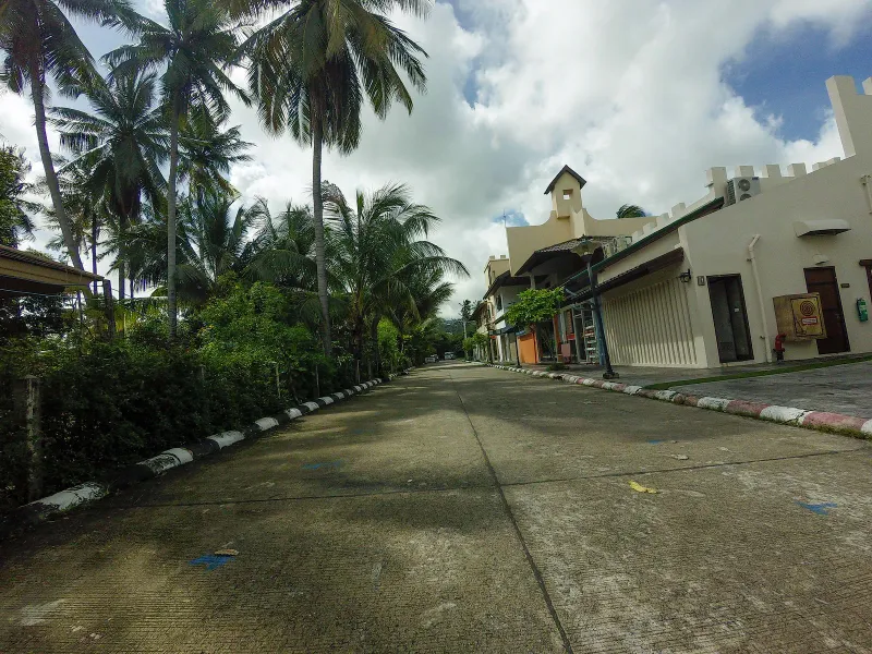 Tree-lined street near Fisherman's Village entrance, Bophut, Koh Samui, close to Chez Francois restaurant