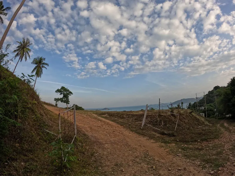 Dirt hillside road with coconut palms above the Gulf of Thailand near Conrad Koh Samui, Taling Ngam