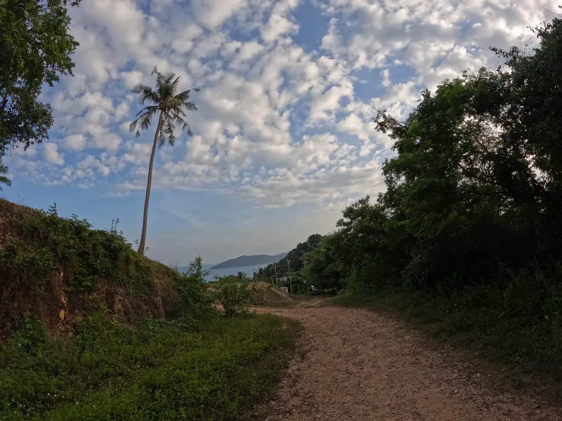 Rural hillside road and Gulf of Thailand coastline near Conrad Koh Samui, Taling Ngam