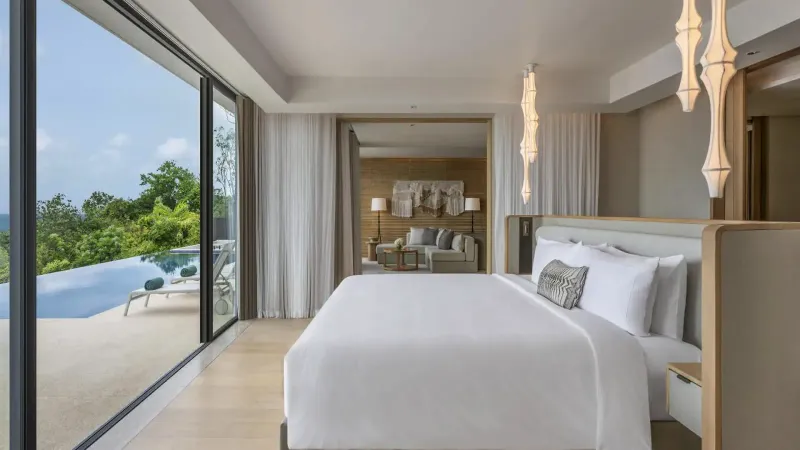 Villa bedroom with private pool and jungle view at Conrad Koh Samui, Koh Samui