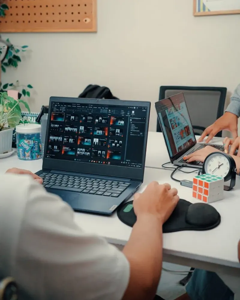 Laptop and desk workspace in a Thailand coworking space