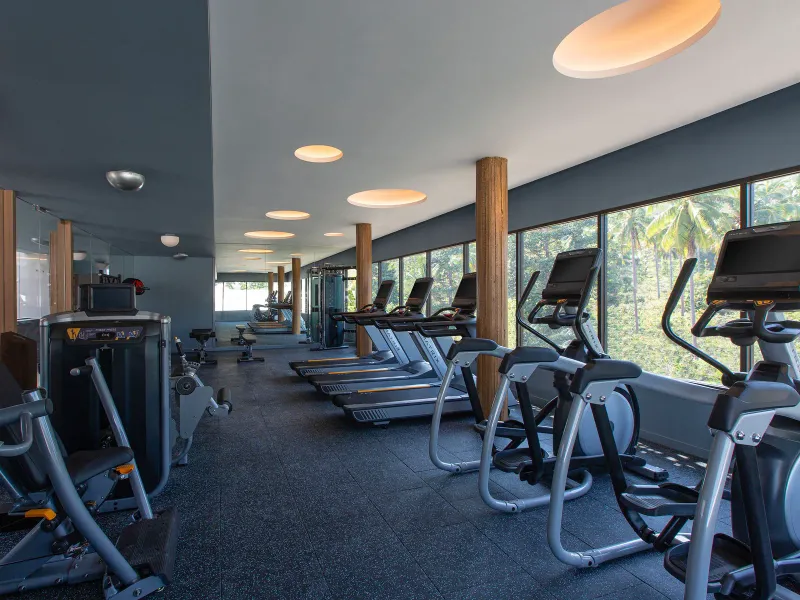 Fitness centre with sea and garden views at Hyatt Regency Koh Samui