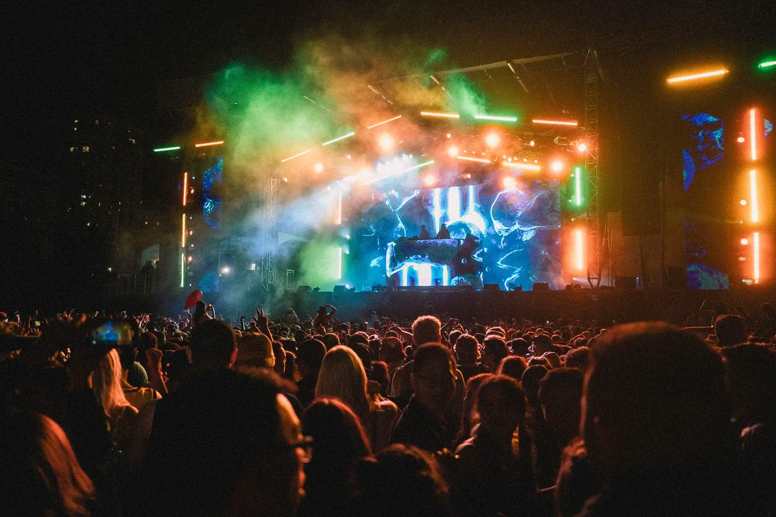 Colourful stage lights at a night party