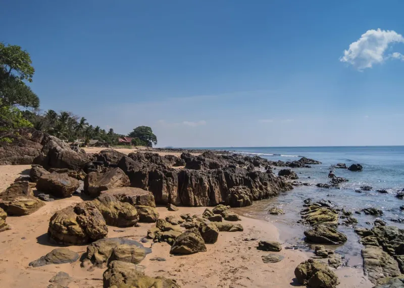 Coastal view of Ko Lanta Yai island with hills and shoreline