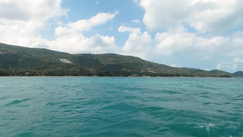 Turquoise water and the north coast shoreline near Bang Po Seafood, Koh Samui