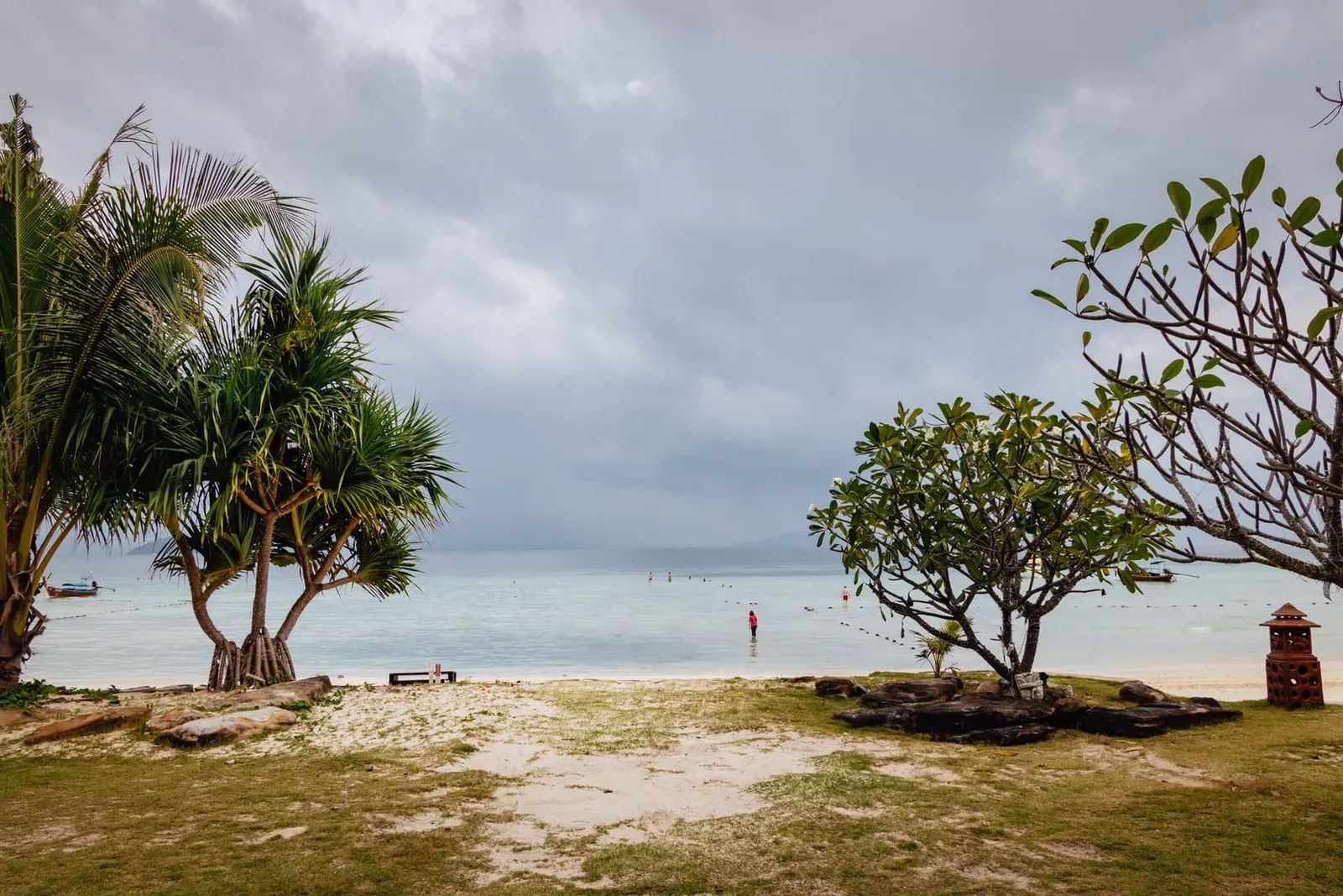 Cloudy monsoon sky over a Koh Samui beach during the October to January flood-risk season