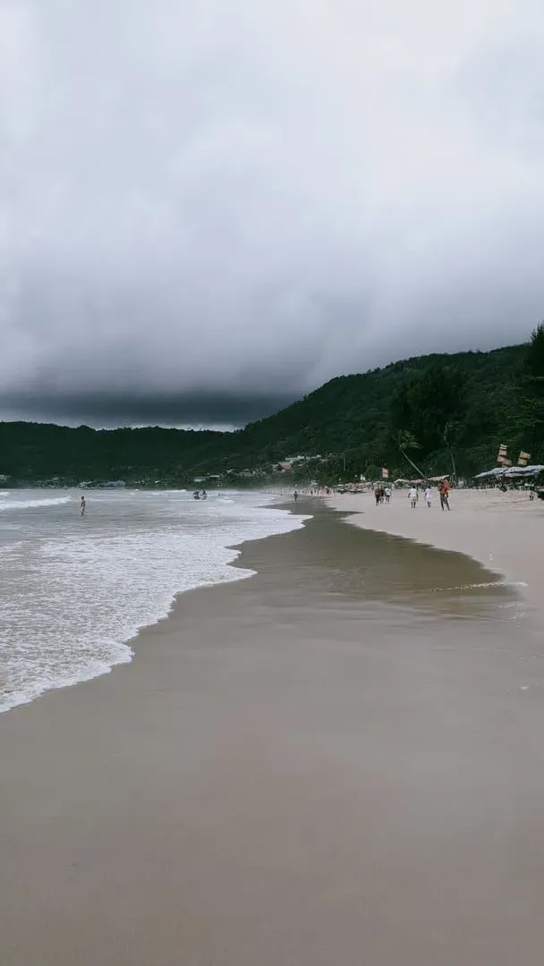 Cloudy sky over lush green hills inland on Koh Samui during the October wet season buildup