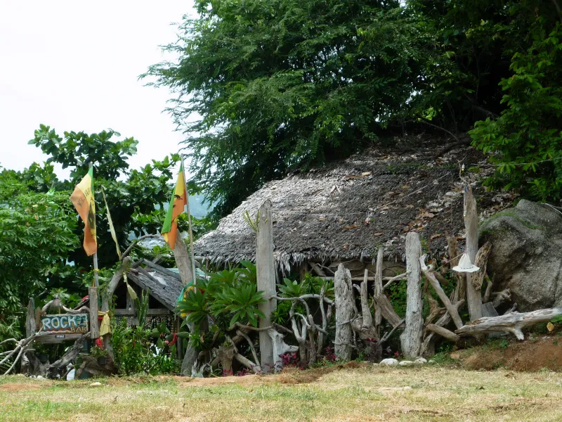 Maret district coastal road in Koh Samui, near the Lamai seafood restaurant strip