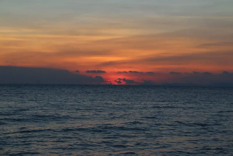 Golden hour light over the sea near Lipa Noi's sunset coast on Koh Samui