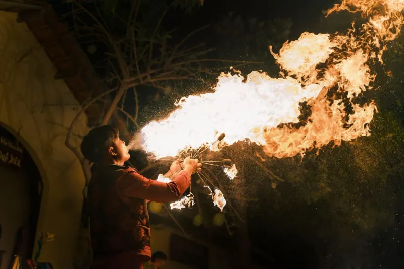 Fire breather performing outdoors at night on Koh Samui