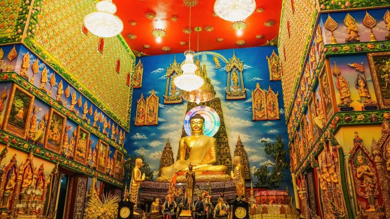 Buddha statue at a Koh Samui temple visited by residents and tourists alike