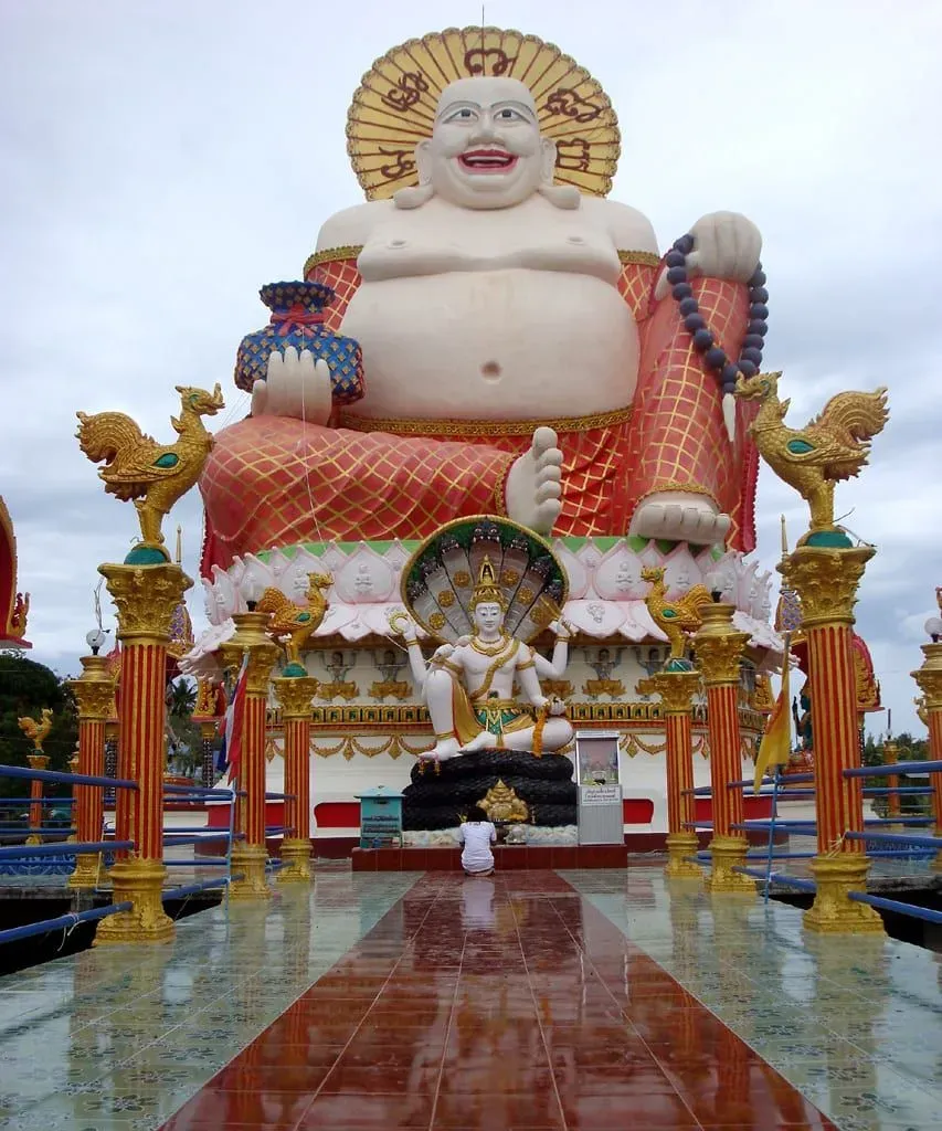 Budai, the laughing Chinese Buddha statue, at Wat Nuan Naram near Wat Plai Laem on Koh Samui