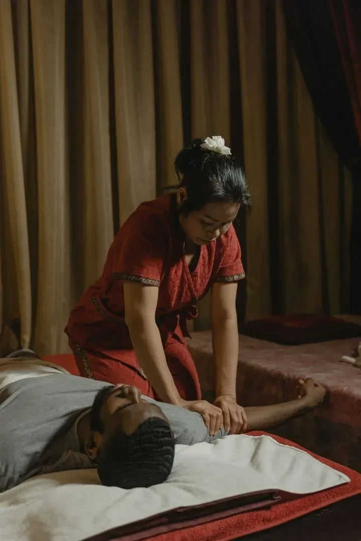 Close-up of hand massage technique used in Thai massage on Koh Samui