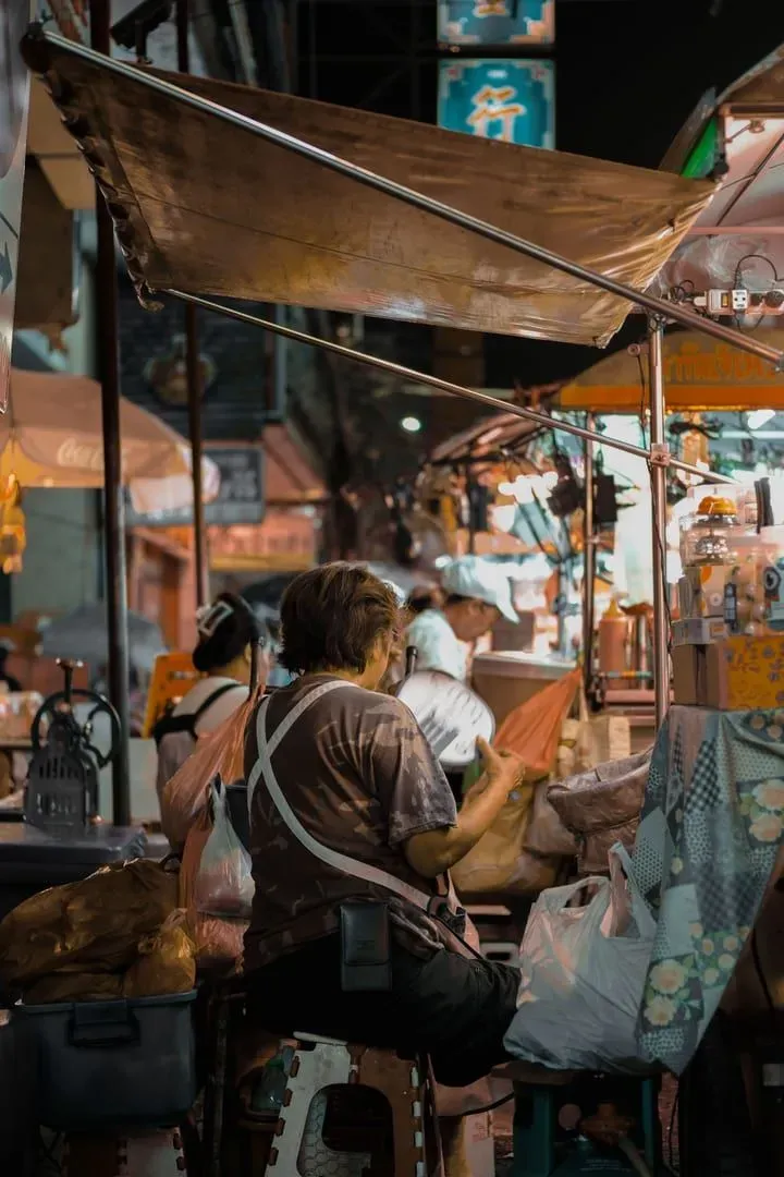 Thai night street market stalls in Maenam, Koh Samui, the kind of local event Rockestra's PA and acts serve
