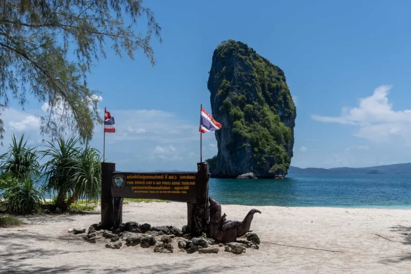 Limestone rock formation and beach on a Thailand island day trip from Phuket