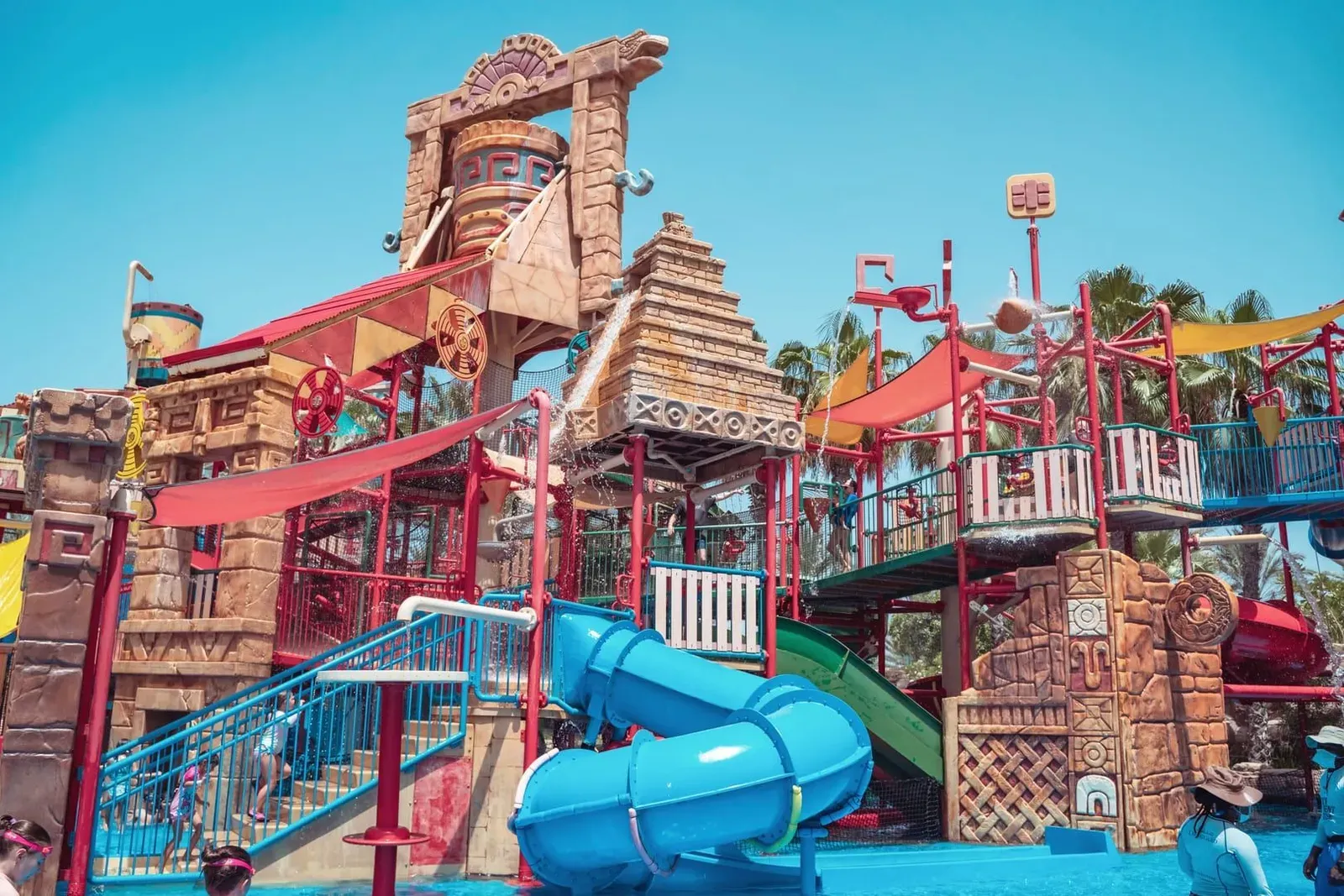 Family-friendly waterpark pool area with slides for a range of ages, typical of Samui Water Park's layout