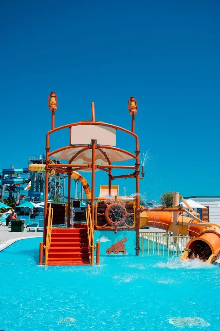 Water park pool and slides on a sunny day suited to a Koh Samui family outing