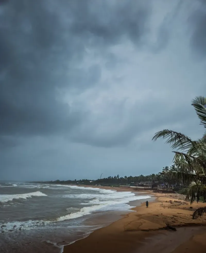 Moody skies and breaking surf typical of Koh Samui's northeast monsoon sea conditions