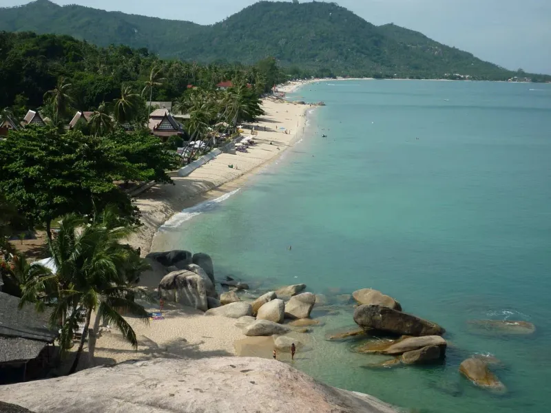 Lamai Beach Koh Samui coastline near the island's bar street at dusk