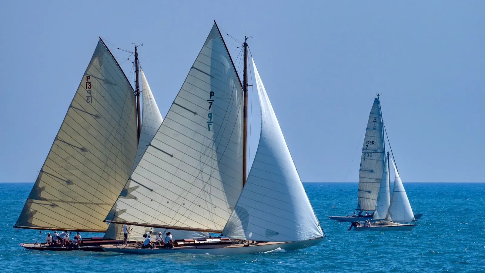 Racing sailboats at sea during a regatta