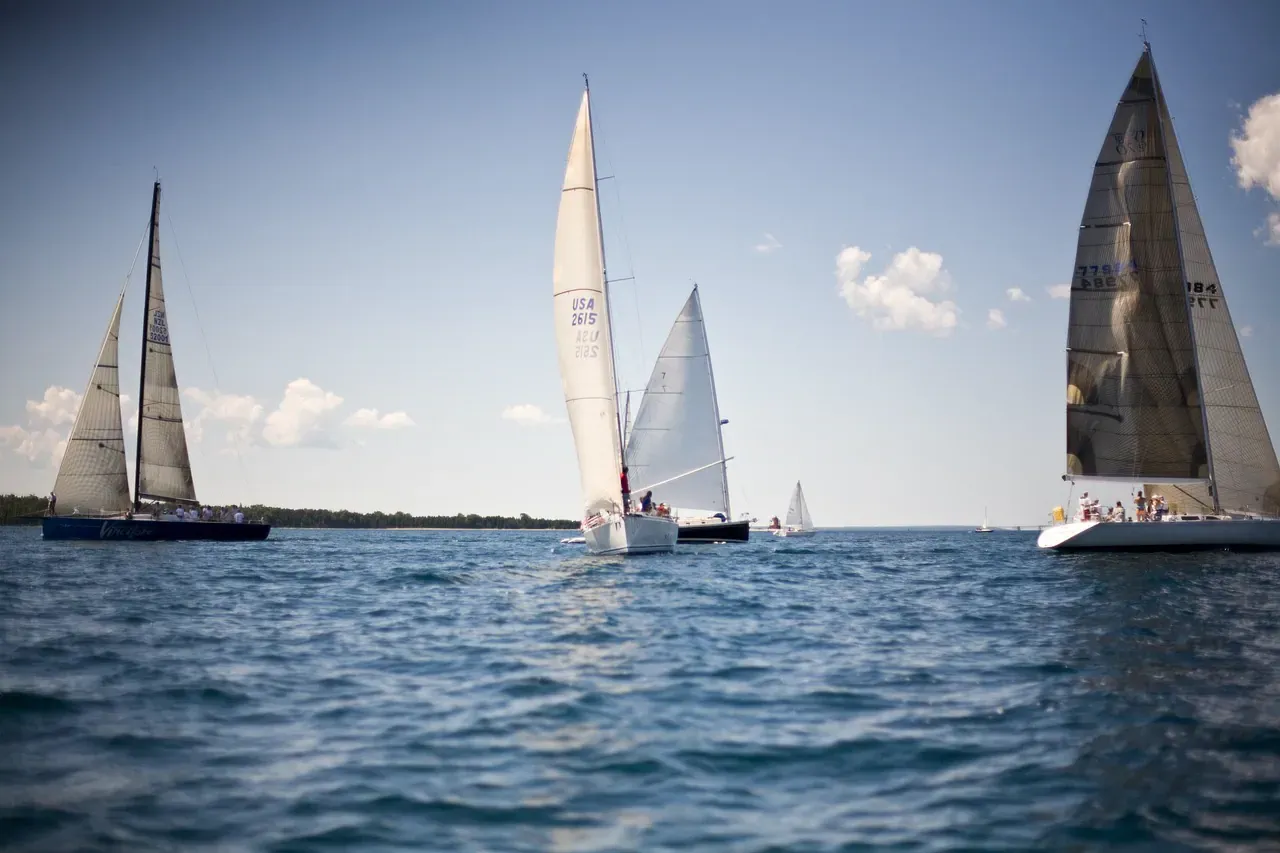 Racing sailboats at sea during a regatta
