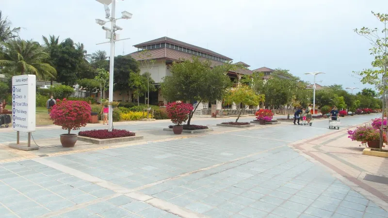 Samui Airport's terminal building and gardens, on the flat ground below the Bo Phut hillside
