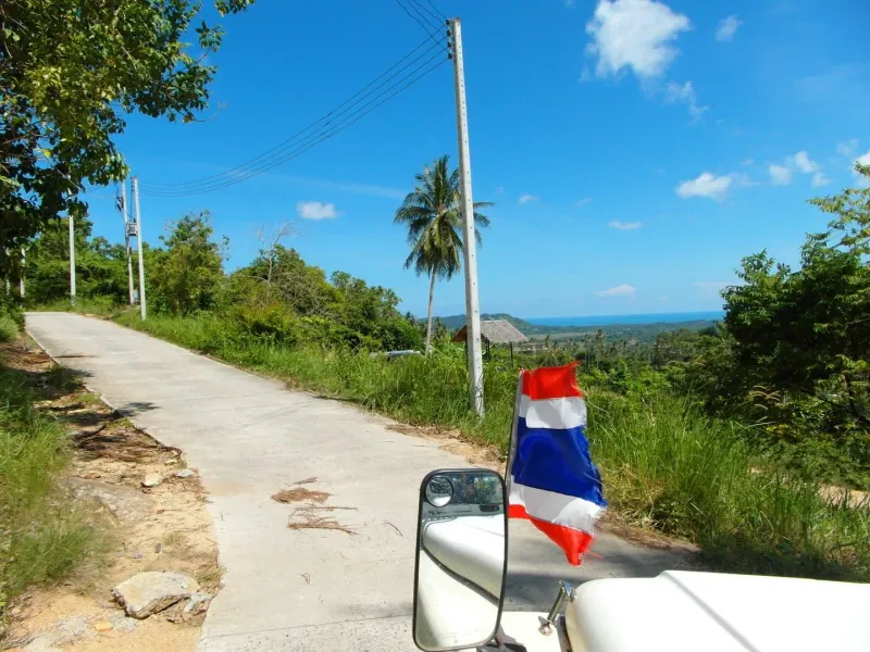 A hilltop viewing pavilion above the tree line in Koh Samui's southern interior