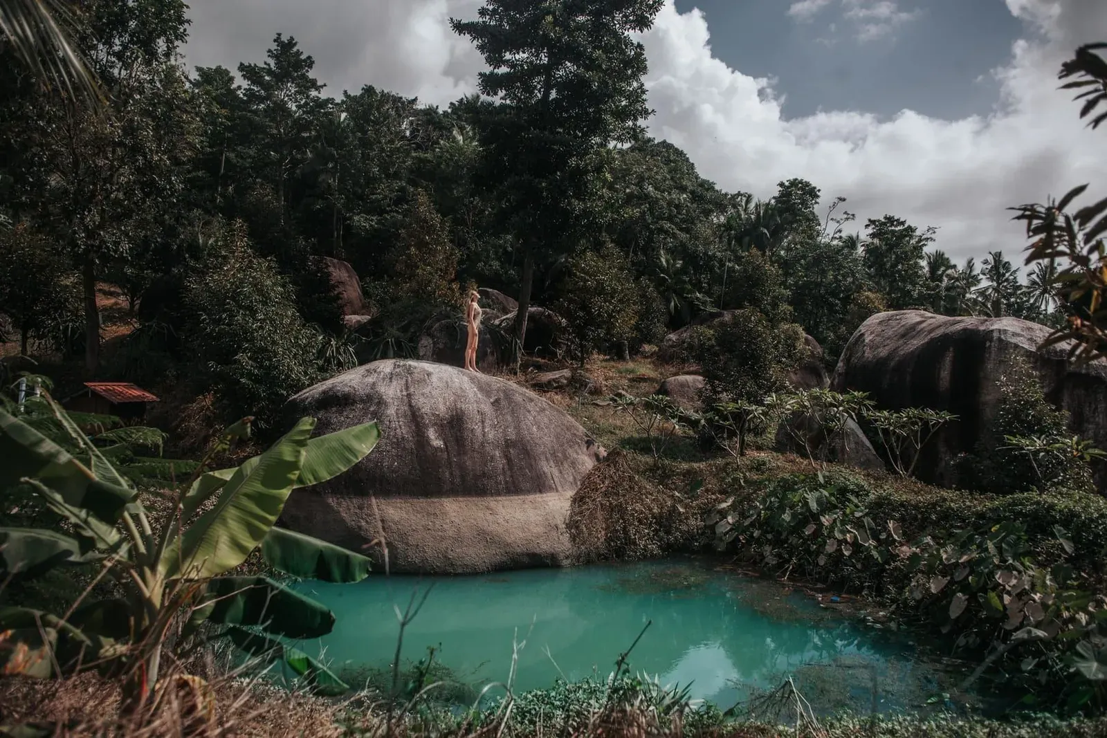 A lush tropical lagoon on Koh Samui, similar to the Chaweng Lake visible inland of the beach strip
