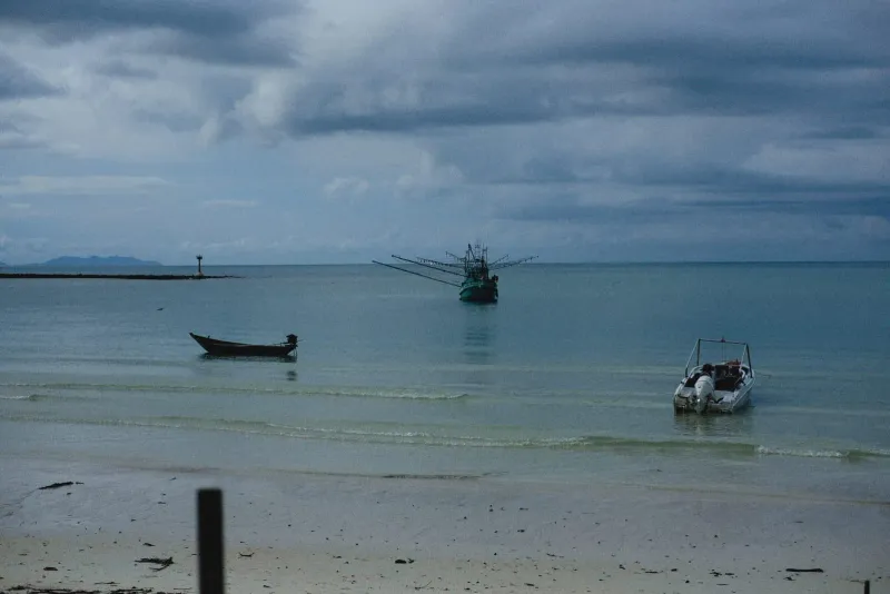 Wooden fishing boats anchored off Na Thon, Koh Samui's main harbour town