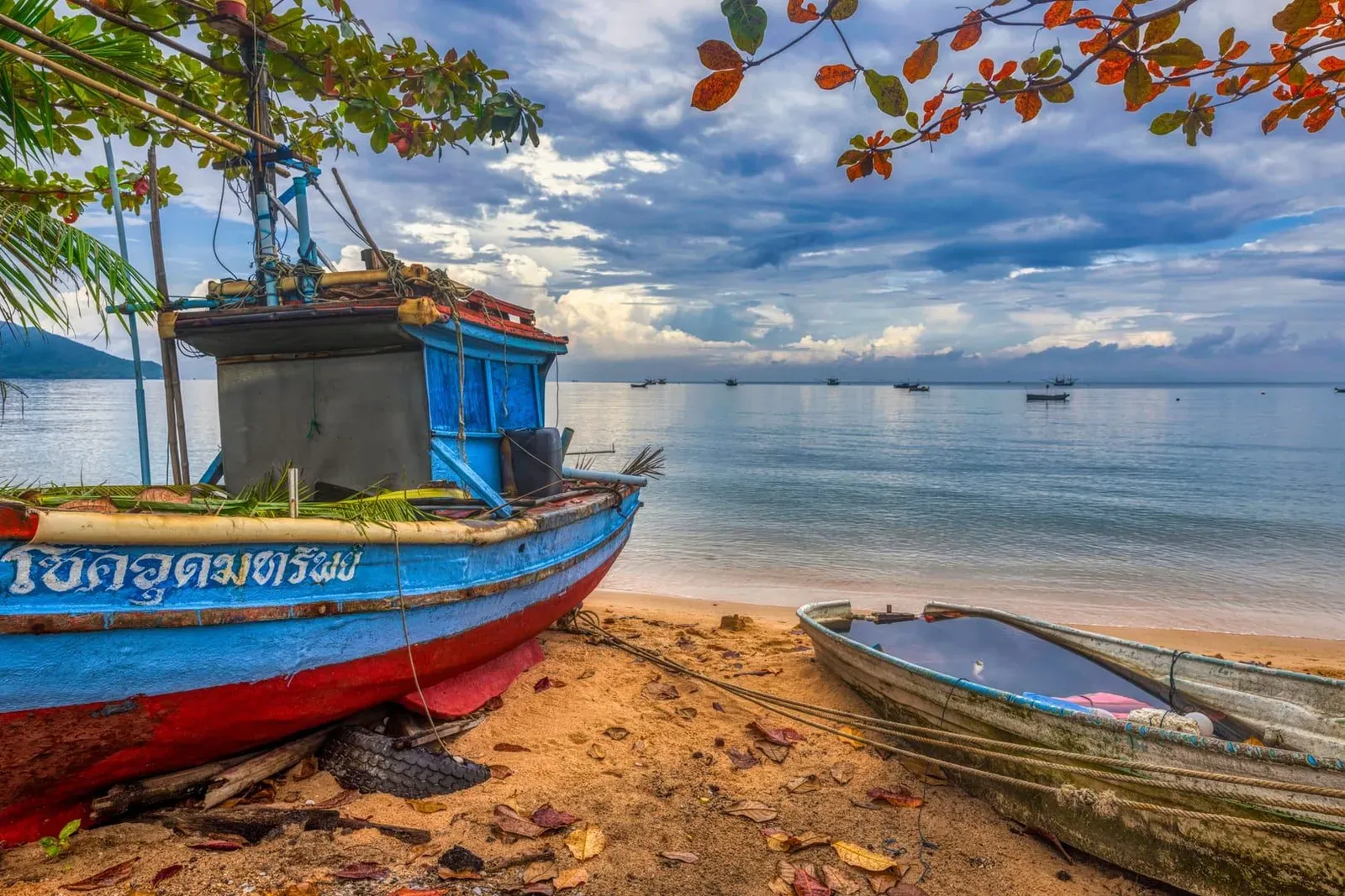 Fishing boats moored off Nathon on Koh Samui's west coast, the operator's May-to-November wing foil and e-foil base
