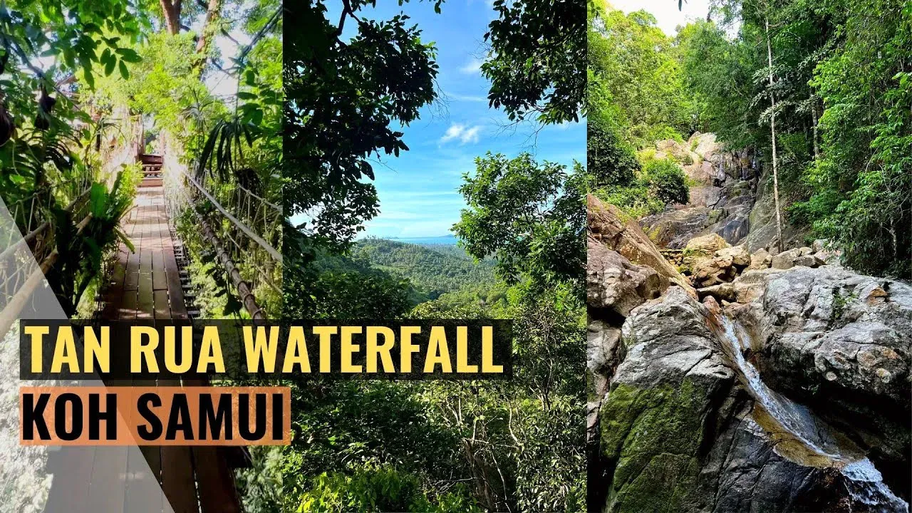Cascada Tan Rua, la Cascada Secreta escalonada cayendo en una piscina selvática sombreada