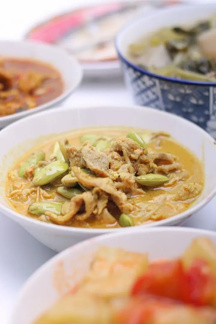 Traditional southern Thai curry served in a bowl with fresh vegetables