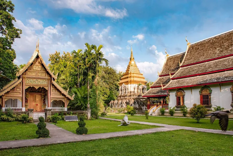 Wat Chiang Man temple surrounded by greenery, the oldest temple in Chiang Mai's old city