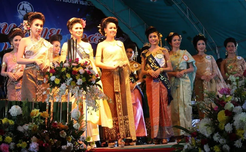 Krathong floats decorated with candles and flowers at a Loy Krathong festival celebration on Chaweng beach Koh Samui