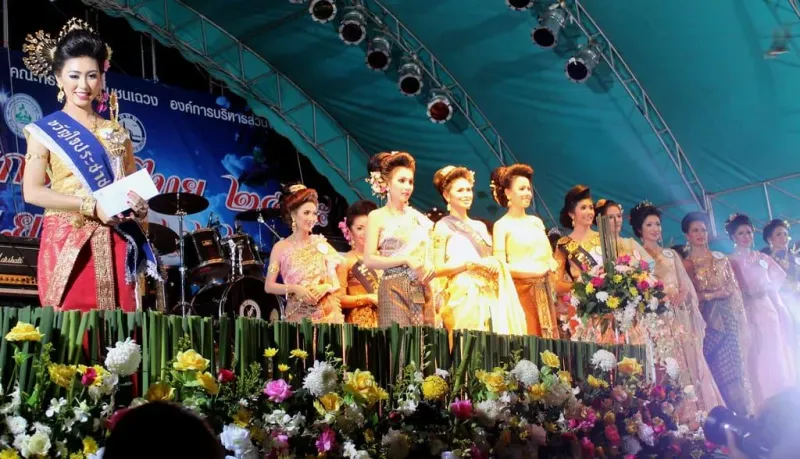 Loy Krathong festival crowd gathered on Chaweng beach Koh Samui for the annual water lantern celebration
