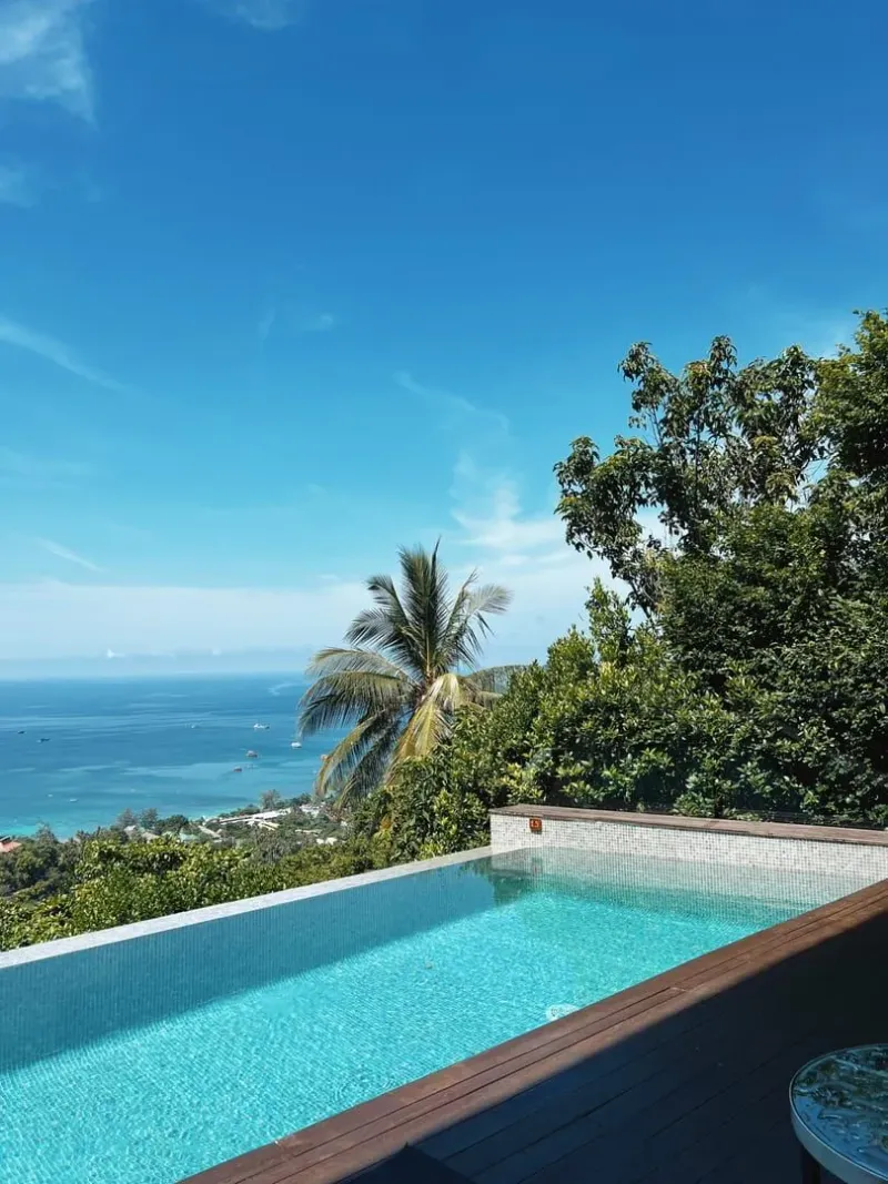 Infinity pool facing the ocean at a luxury hillside resort near Taling Ngam Koh Samui