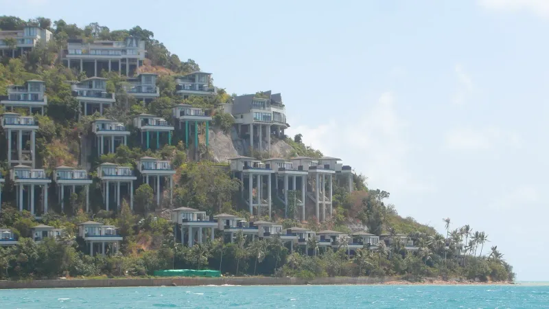 A closer view of the terraced hillside resort on Koh Samui's southwest coast, near Taling Ngam