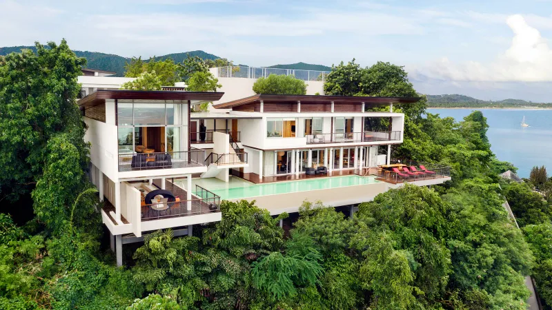 Private pool villa interior and deck at W Koh Samui, Maenam Beach