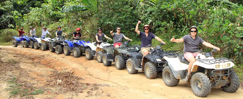 X-Quad Samui's quad and buggy vehicles lined up at its Mae Nam base