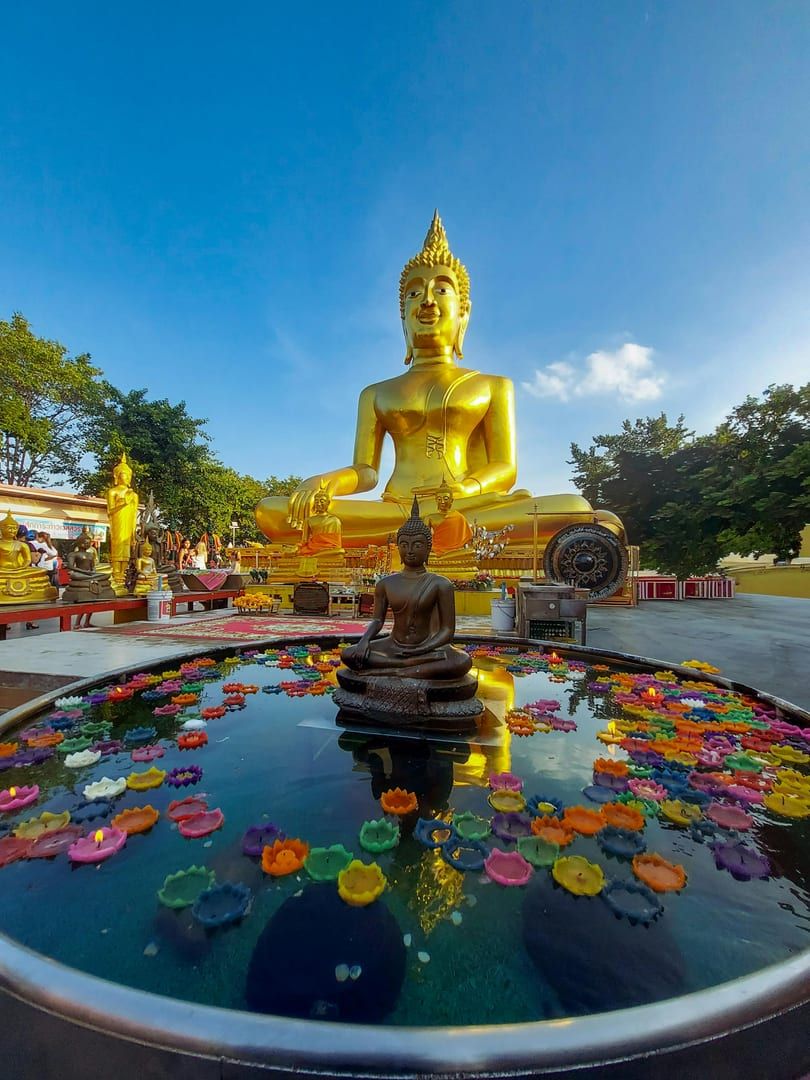 Golden Buddha at Wat Phra Yai ferry hub area Bang Rak Koh Samui