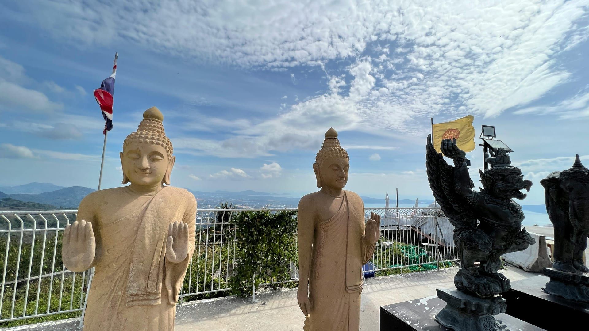 Buddhist statues on terrace overlooking Koh Samui north coast
