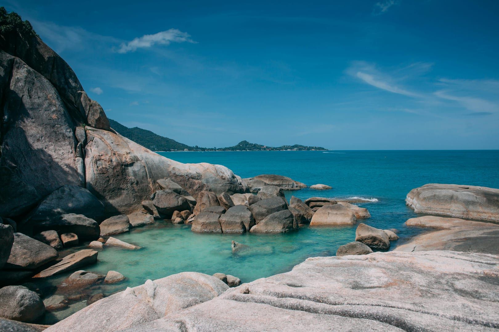 Rocky lagoon with turquoise waters at Lamai Beach Koh Samui southeast coast