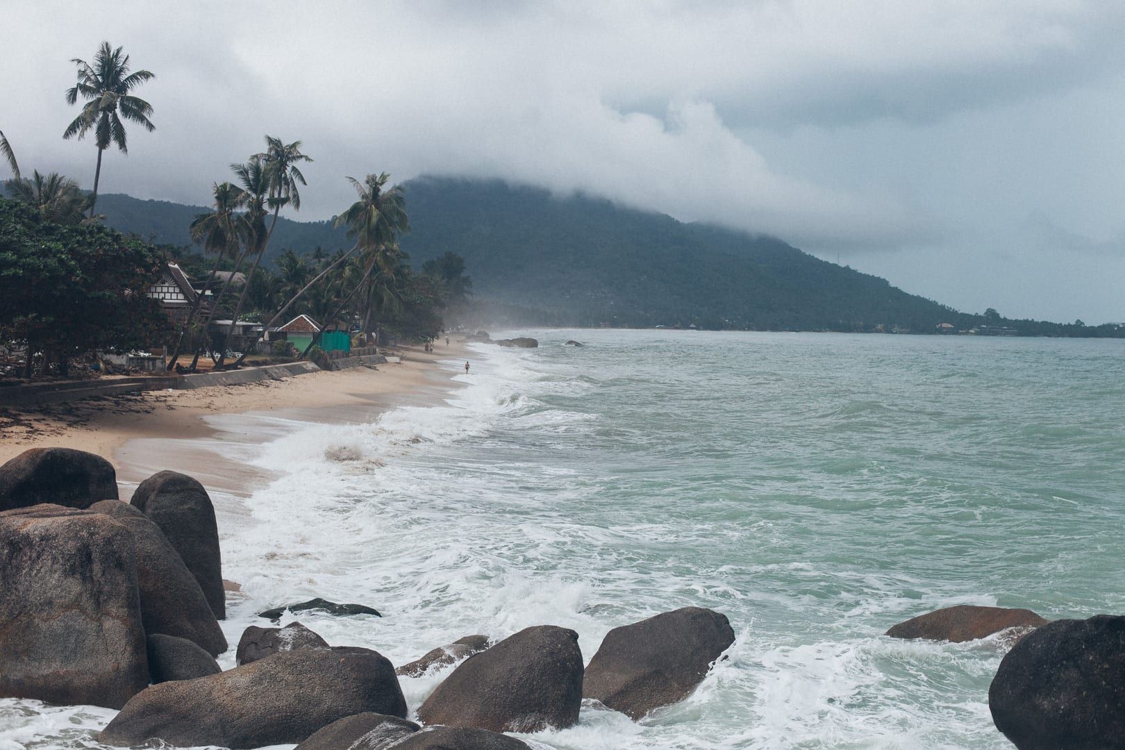 Waves meeting the shoreline near Na Thian Beach on Koh Samui's southeast coast