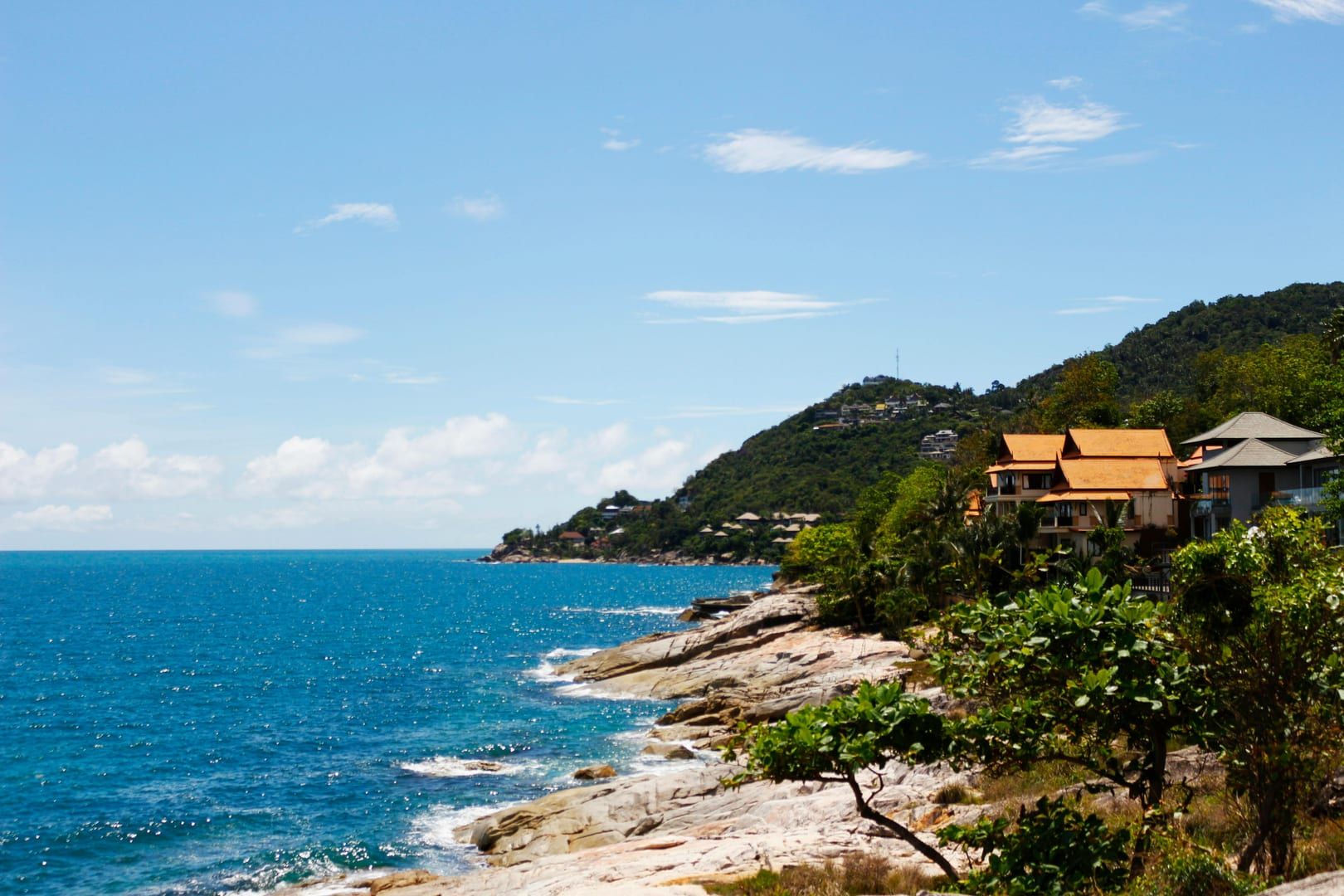 Scenic Koh Samui east coastline with lush greenery near Crystal Bay beach
