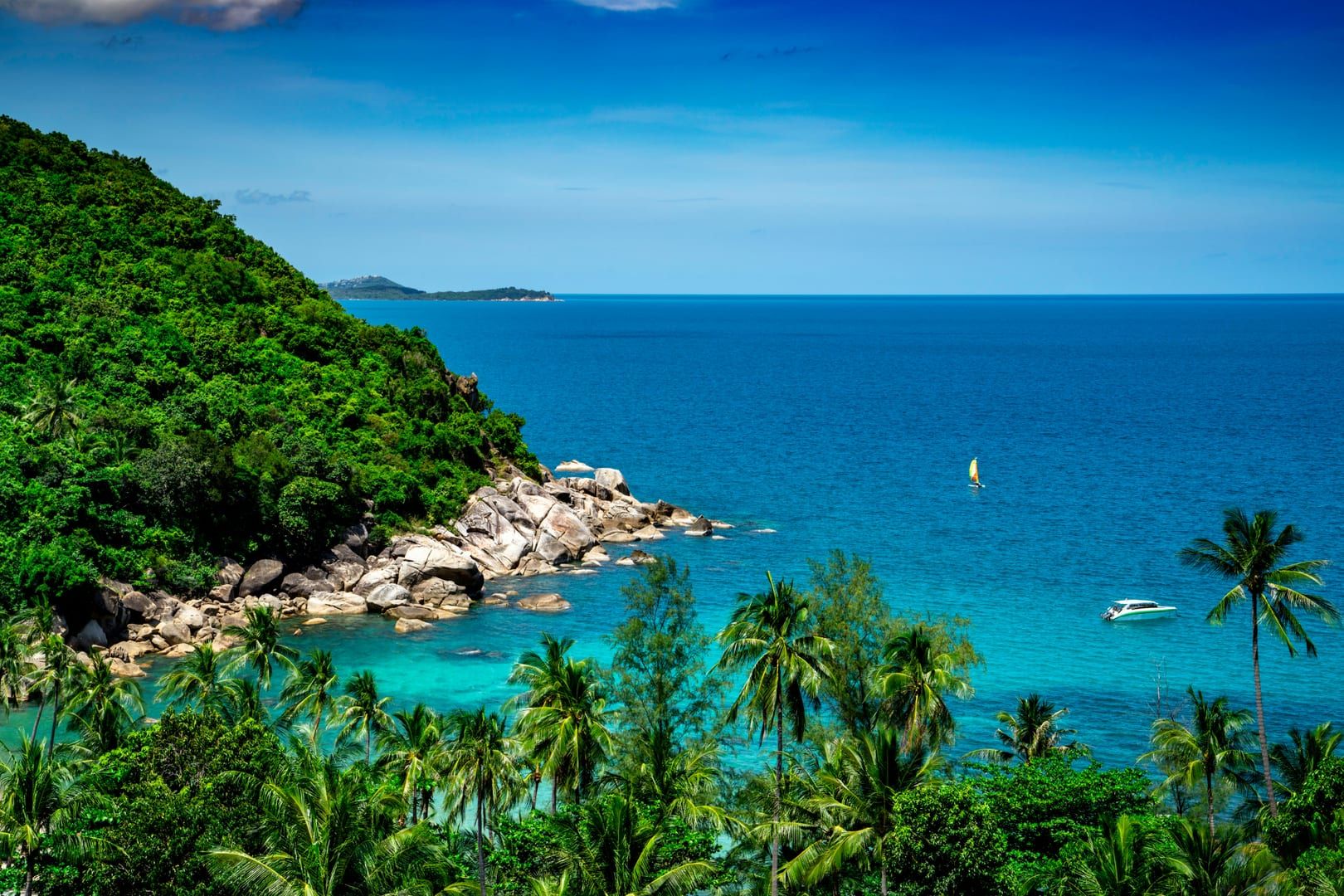 Lush tropical coastline and azure waters near Taling Ngam Koh Samui