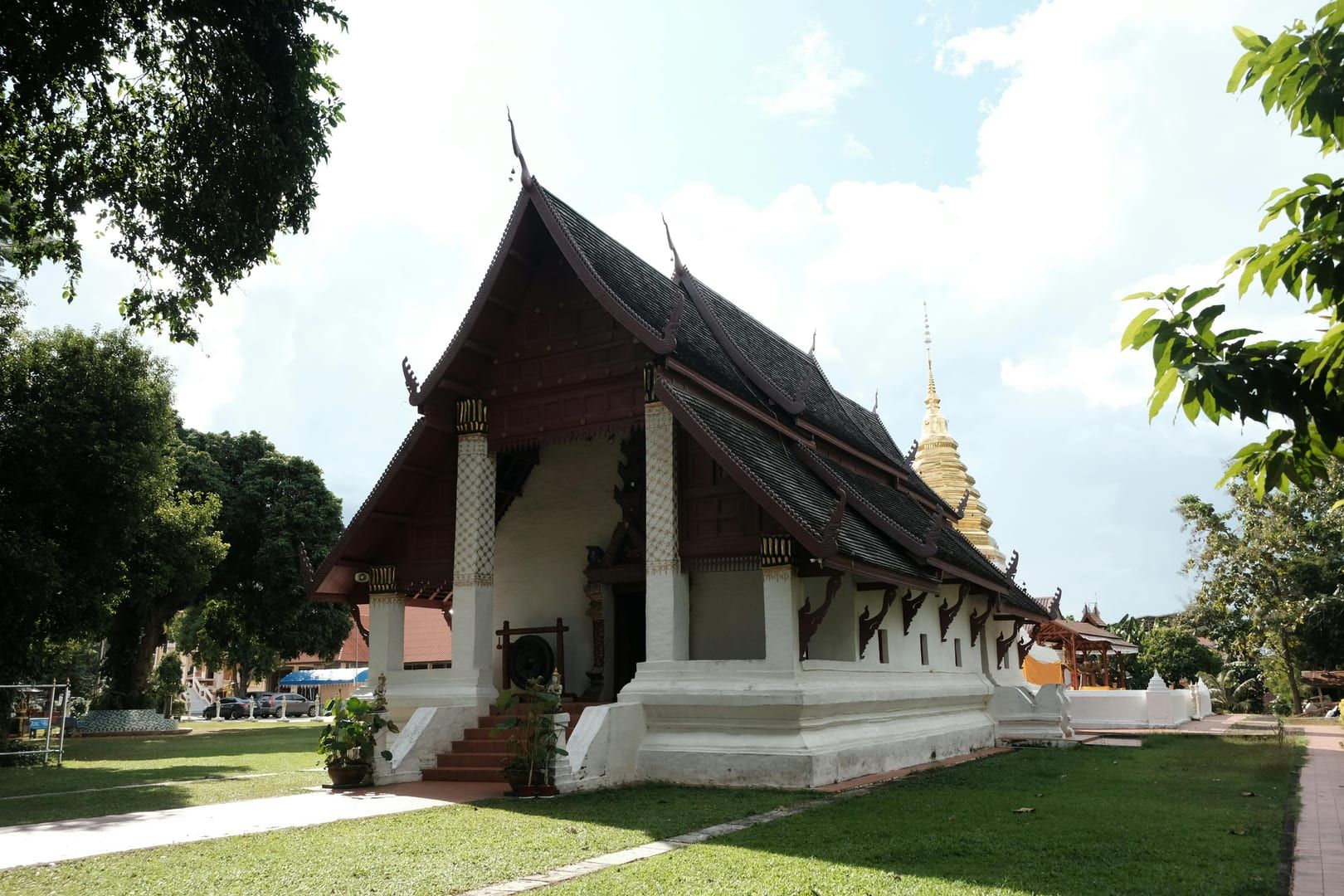 Intricate wood carvings on temple doors