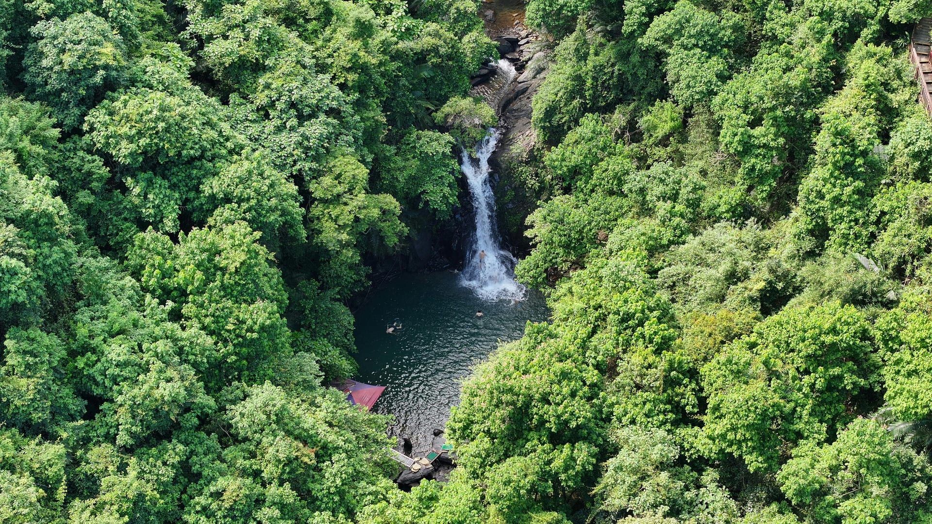 Sunlight hitting the cascades at Secret Falls Koh Samui